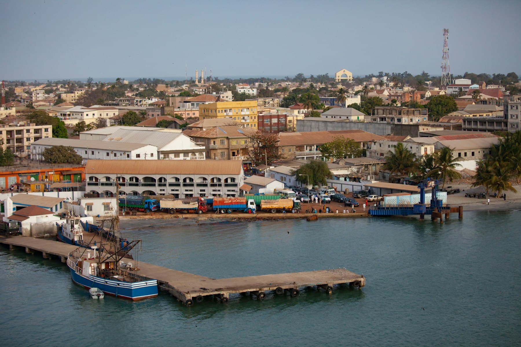 Boats moored at the harbour in Banjul, The Gambia